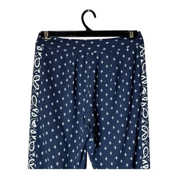 Cabi Pants Women 2 Navy Blue White Geometric Track‎ Star Flowy Wide Leg Trousers - Image 5