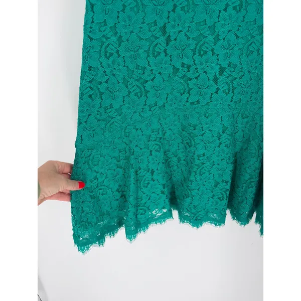 Diane von Furstenberg Fifi Dress‎ Womens Size 14 Green Lace V-Back Mini Cocktail - Image 5