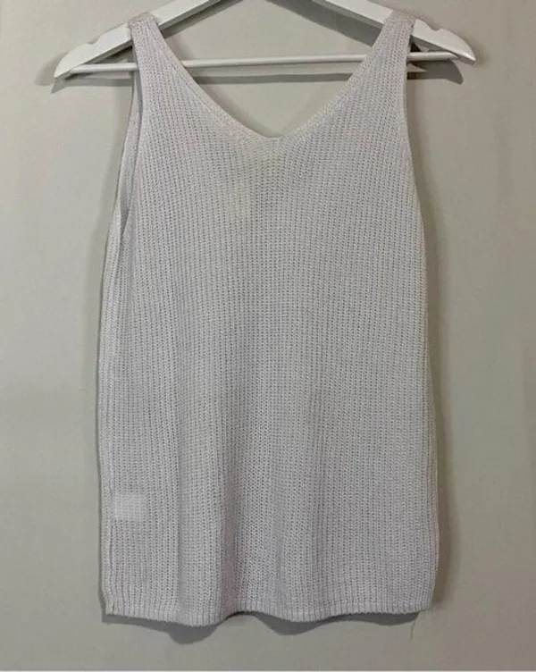 Women’s Sleeveless Knit V Neck Sweater Tank White Size XL NWOT - Image 6