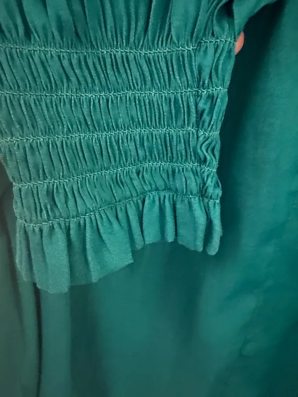 LOFT Emerald Green Ruffle-Neck Long Sleeve Blouse - Image 5