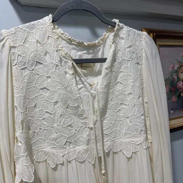 Anthropologie Ivory Lace Mini Dress‎ Large Boho Bridal Cottagecore Honeymoon - Image 3
