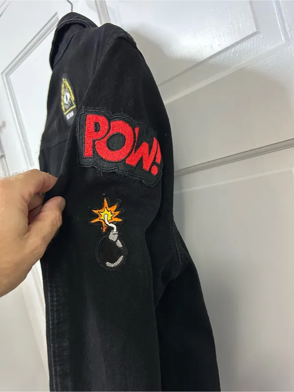 Black Embroidered Patch Denim Jacket - Dream - Image 5