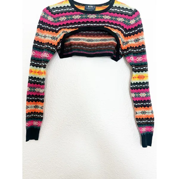 Anthropologie Maeve Abstract Sweater Shrug Size XS Multi Color Fair Isle Nordic - Image 8