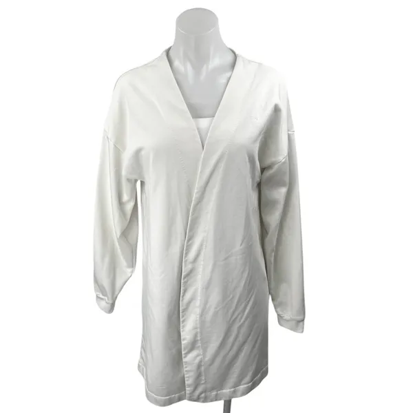 Gymshark White Long Sleeve Knit Mid Length Open Cardigan Sweater Top Size M - Image 4