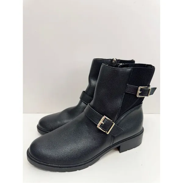 Anne Klein Boots Size 10.5 Black Block Heel Almond Toe Buckle‎ Detail NEW - Image 4