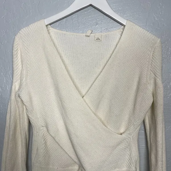 Moth Anthropologie Women XS Cream Faux Wrap Knit Sweater Long Sleeve Balletcore - Image 3