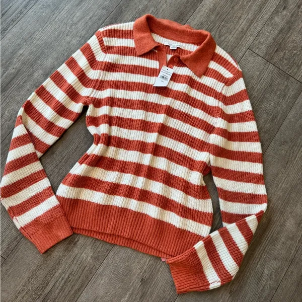 AMERICAN EAGLE Striped Orange and Cream Sweater - Image 4