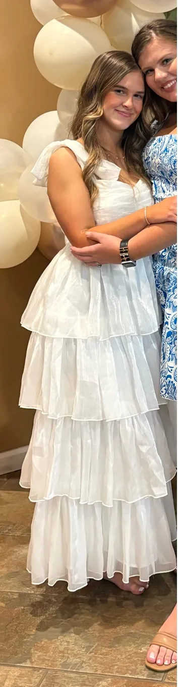 Lulus Radiant Arrival Shiny White Organza Tiered Tie-Strap Maxi Dress - Image 4