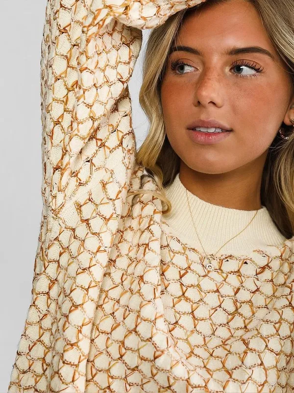 Gilded Intent Textured Sweater oversized mock neck honeycomb open-knit structure - Image 4