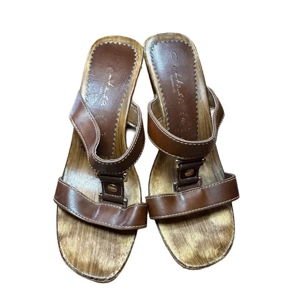 Italian Shoemakers Contesa‎ Wood Look Wedge Brown Sandals Sz 6 Made In Italy - Image 5