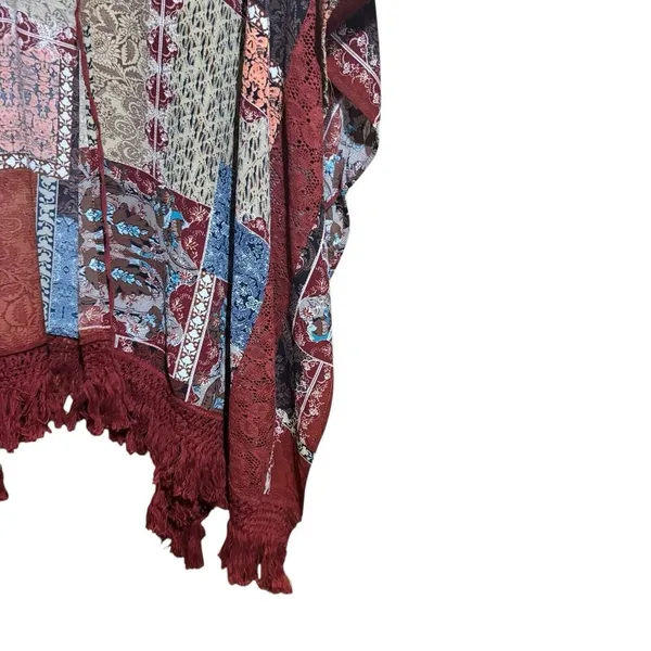 UMGEE Duster Cardigan Womens Medium Large Multicolor Boho Fringe Open Kimono - Image 5