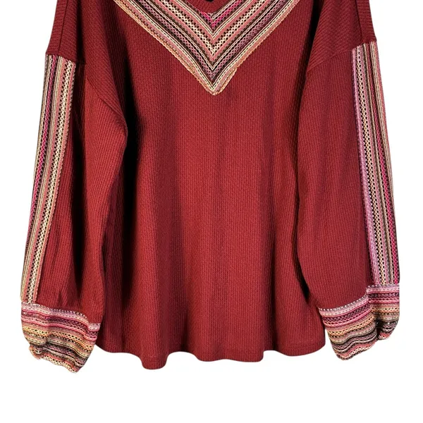 Casual Express Chevron Crochet Waffle Knit Top Burgundy Red Boho Size XL - Image 4