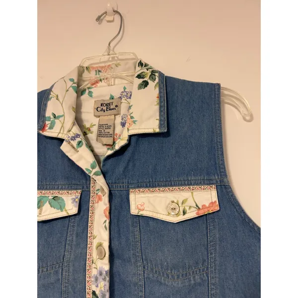 Vintage Koret City Blues Vintage Denim Floral Vest Small Blue Rose Back Cotton M - Image 2