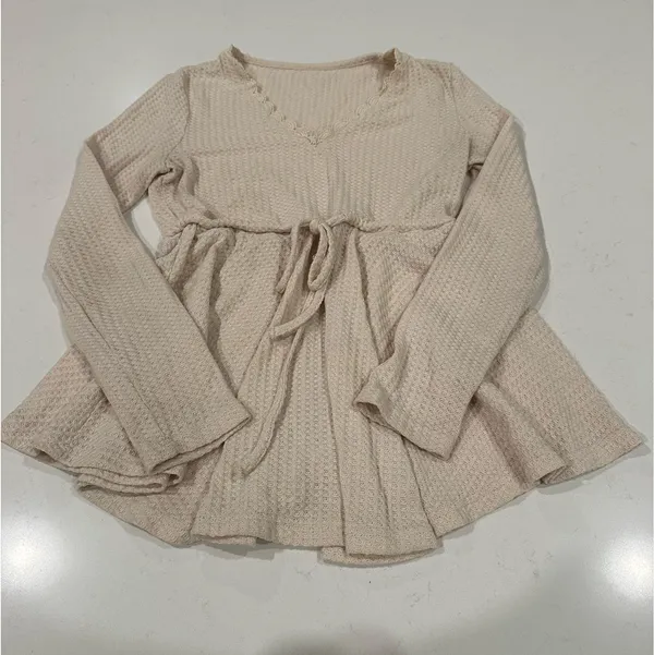 SHEIN Maternity Waffle Knit V-Neck Tunic with Waist Tie - Image 3