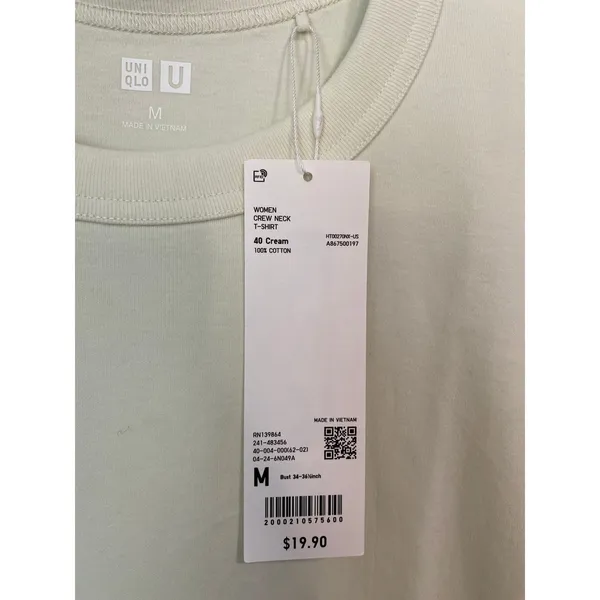 UNIQLO Women’s 100% Cotton Crew Neck T-Shirt Cream Size Medium NWT - Image 2