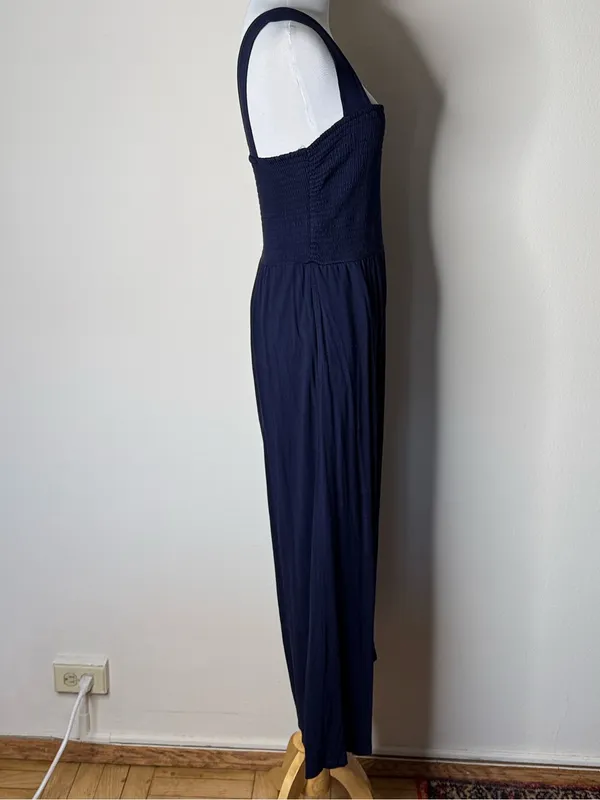 LOFT Navy Smocked Wide Leg Jumpsuit - Image 5
