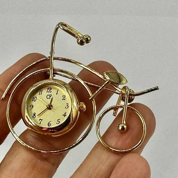 CF Gold tone watch bicycle brooch - Image 7