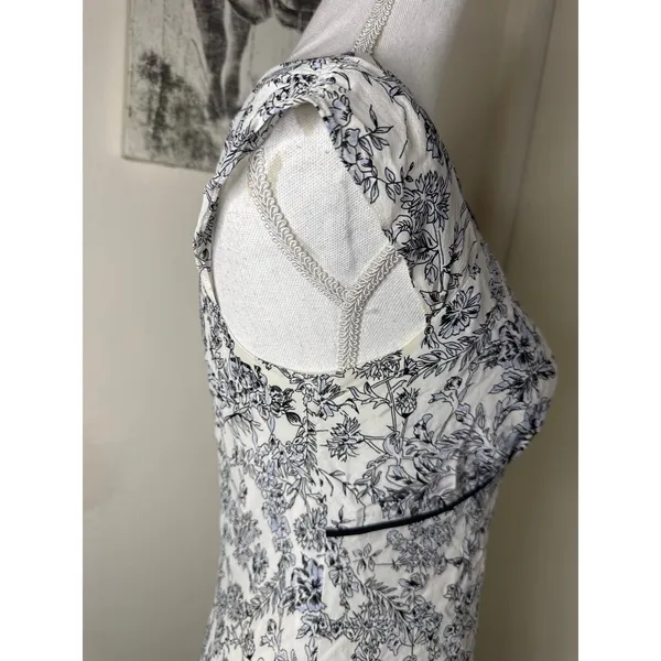 Ann Taylor LOFT Floral Midi Dress Black White V-Neck Cap Sleeve Empire Waist Size 6 Silk - Image 5