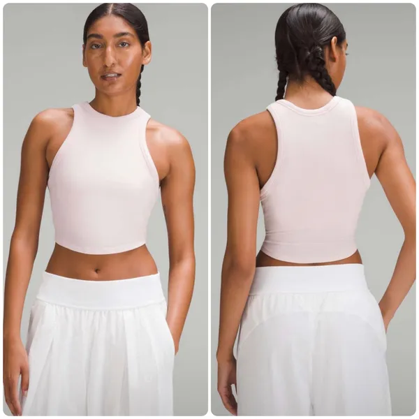Lululemon Womens Flush Pink Hold Tight Ribbed Athleisure Lounge Cropped Tank Top - Image 2