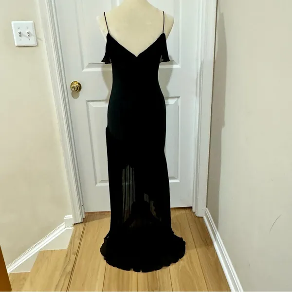 Aidan Mattox Black Sleeveless Crepe Pleated Chiffon Formal High Low Dress Size 2 - Image 3