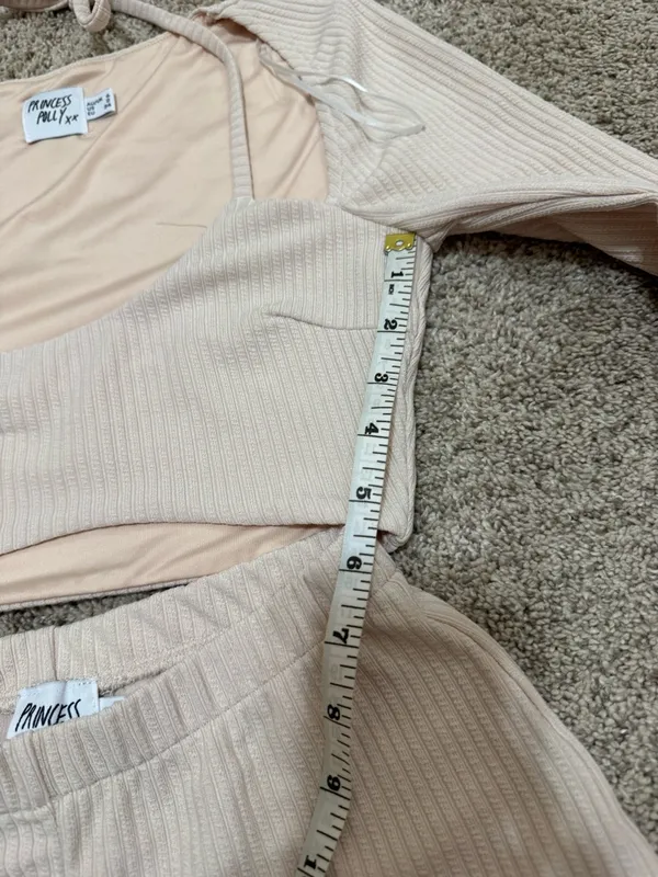 Princess Polly Cream Ribbed High-Waist Leggings & Crop Top Set Size 2 - Image 5