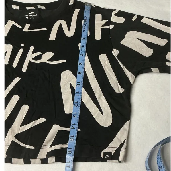 Nike Sportswear All Over Print Crop Top Black White Women Medium‎ - Image 5