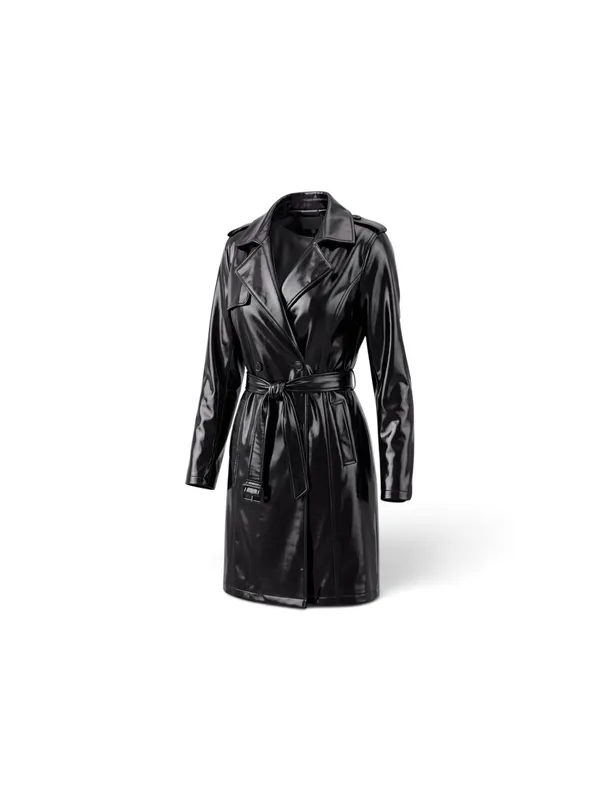 INC Glossy Black Patent Leather Belted Midi Trench Coat Goth Glam witchy 90s y2k - Image 2