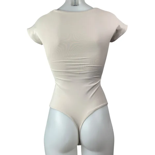 ARITZIA Babaton Women's Cream Short Sleeve Square Neck Shirt Bodysuit Top Sz XS - Image 2