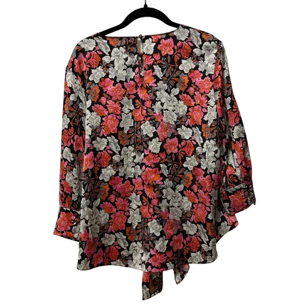 Cinq A Sept 100% Silk Pink Black Floral Jenny Blouse Top Size Small - Image 4