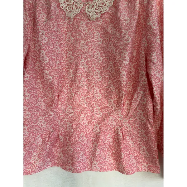 Vintage Jonathan Martin Pink Floral Lace Collar‎ Blouse Cotton Victorian Top 14 - Image 2