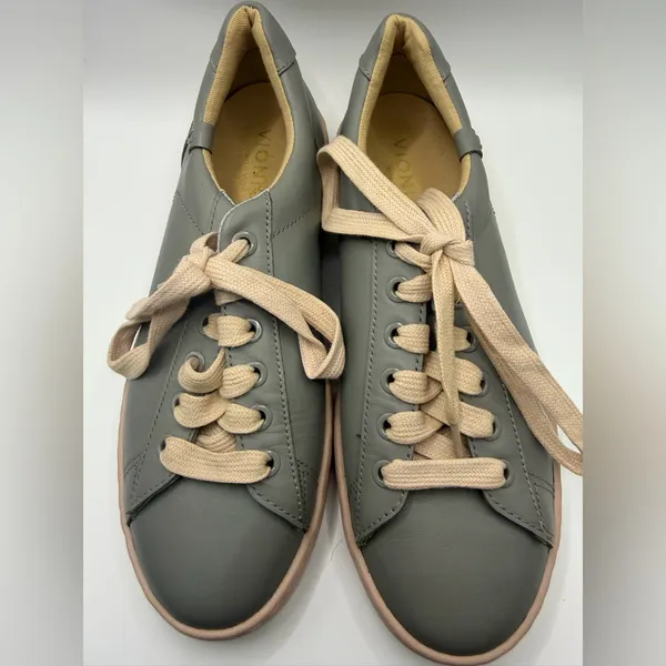 Vionic Gray and Beige Leather Sneakers - Image 2