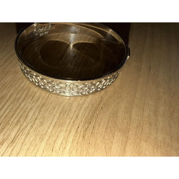 Coach Gold Tone Signature Logo Pattern Bangle Bracelet Signed 8" - Image 6