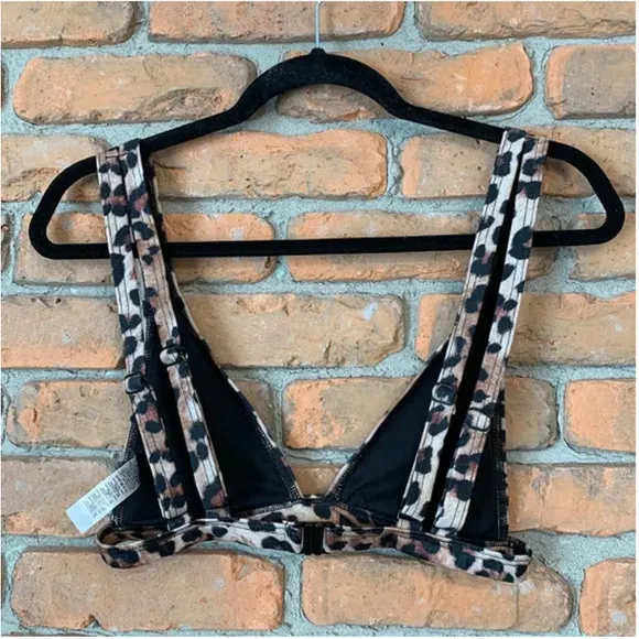 ASOS Swim Womens Leopard Print Triangle Bikini Top Brown Black US 6 F100251 - Image 2