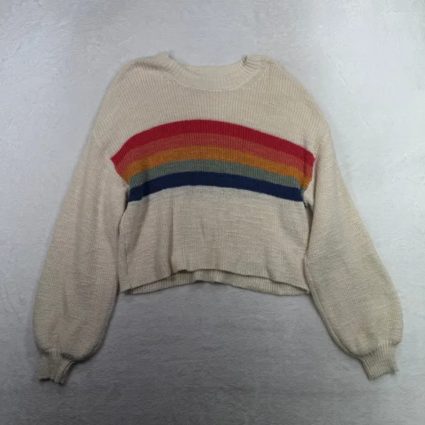American Eagle Medium Sweater Rainbow Stripe Cropped Balloon Sleeve Oversized - Image 4