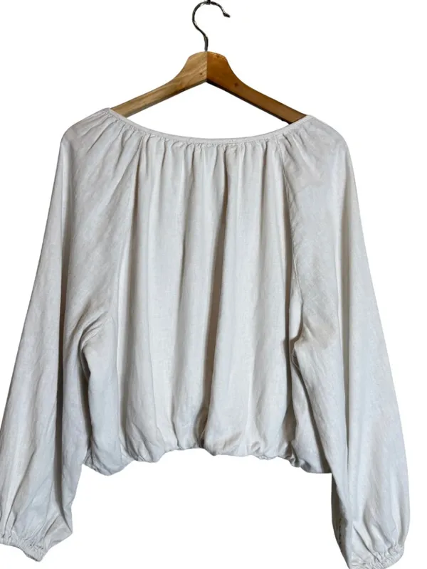 Abercrombie & Fitch x Tia Booth Linen-Blend Peasant Bubble Top Women's XL White - Image 3