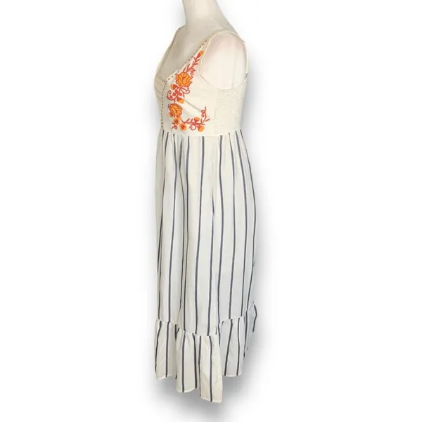 Melloday Embroidered Floral‎ Striped Sundress Ruffle Hem Strapless Boho Summer - Image 8