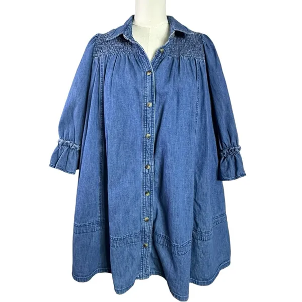 Free People Western Bohemian Vanessa Denim Tunic Top Shirt Dress Size Medium - Image 7