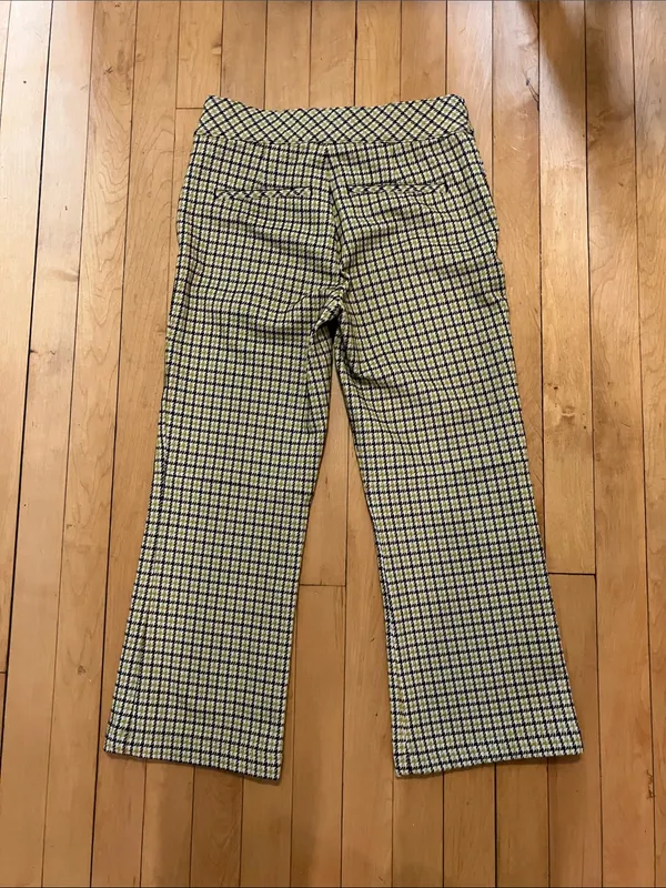 Spanx Houndstooth Kick Flare Yellow and Brown Print Pants Size Small - Image 12