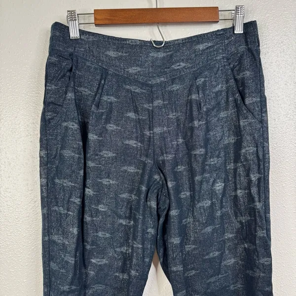 Free People Linen Blend Metallic Navy‎ Ikat Pattern Pants Size Small - Image 3