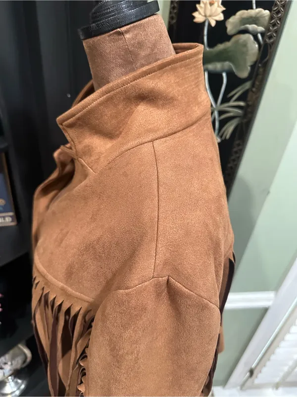 Chartou Brown Faux Suede Fringe Jacket Size Large - Image 4