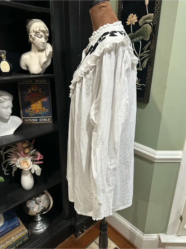Free People Rose Vines Embroidered Blouse – Ivory Combo – Size Large - Image 9