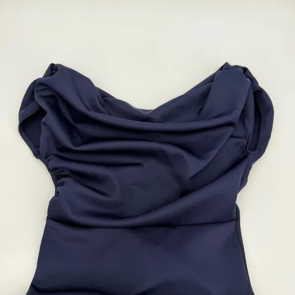 Formal Dress Womens M Navy Blue Boatneck V-back Mermaid Long Maxi Elegant Gown - Image 10