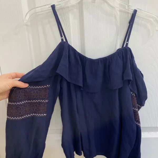 American Eagle Embroidered Navy Off-the-Shoulder Cold Shoulder Top NWT AE ! New - Image 3