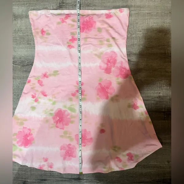 ASOS DESIGN bandeau mini swing dress in pink blurred print - Image 9