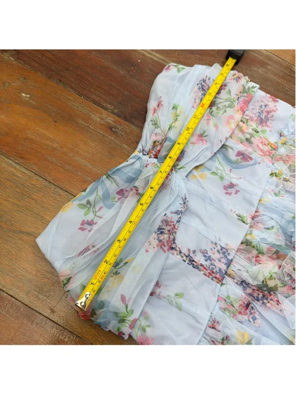 DressAlisa Light Blue Floral Mesh Tiered Ruffle Maxi Dress Strapless NWOT Large - Image 9