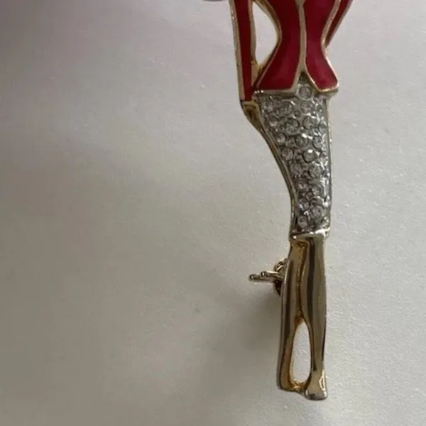 Vintage Elegant Lady Art Rhinestone Gold Tone Pin Red Suite Women’s Stones - Image 9