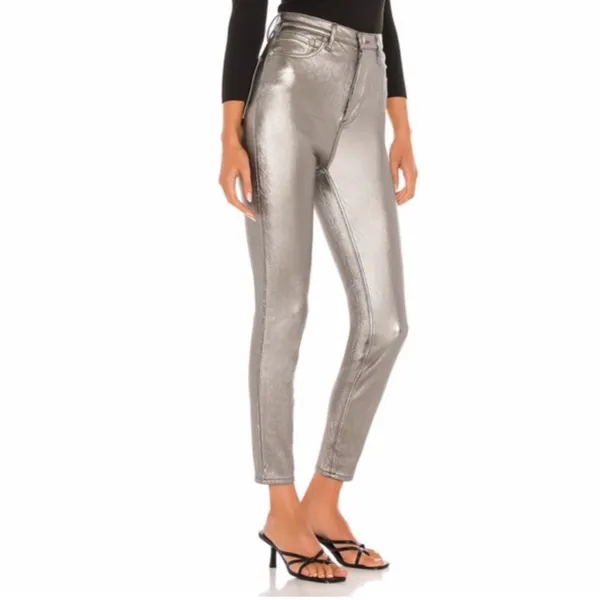 Free People We the Free Phoenix Coated High-Rise Skinny‎ Jeans in Silver Size 27 - Image 8