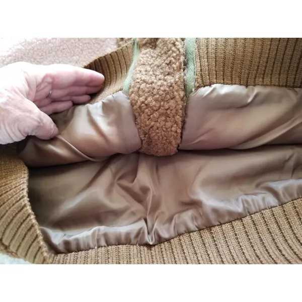 LUSH Women's Teddy Jacket Coat Color-block Brown Cream Pink Size S - Image 5