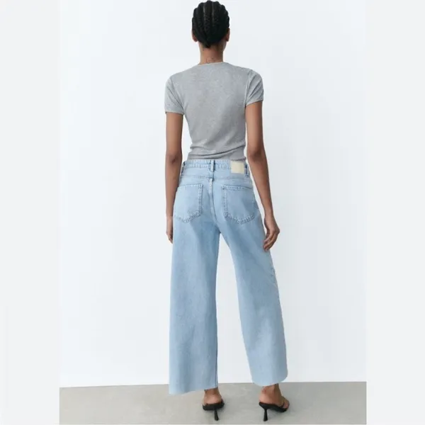 Zara High-Rise 8197/816 Wide‎ Leg Culotte Jeans Sz:00 NWT C24 - Image 3