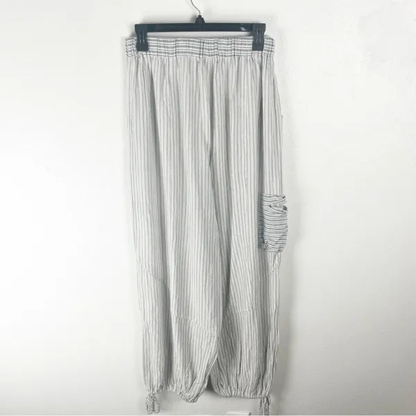 NEUTRAL GROUND Blue Striped High Rise Elastic Drawstring Waist Pants Small Boho - Image 2